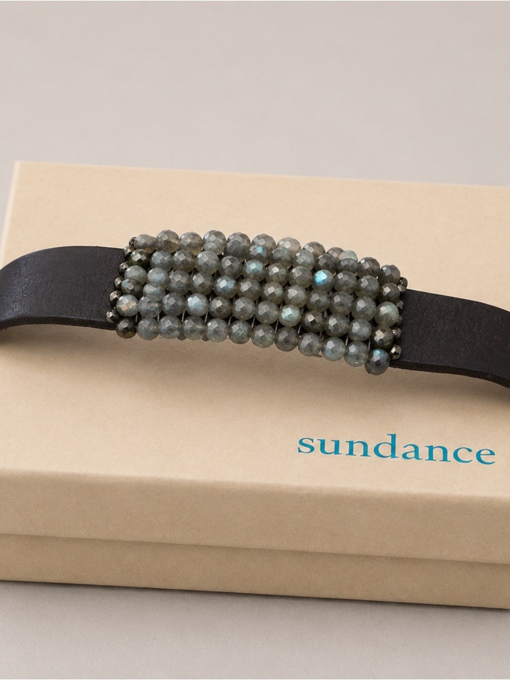 Sundance leather labradorite, multi strand beat it cuff bracelet magnetic cuff - Picture 4 of 4